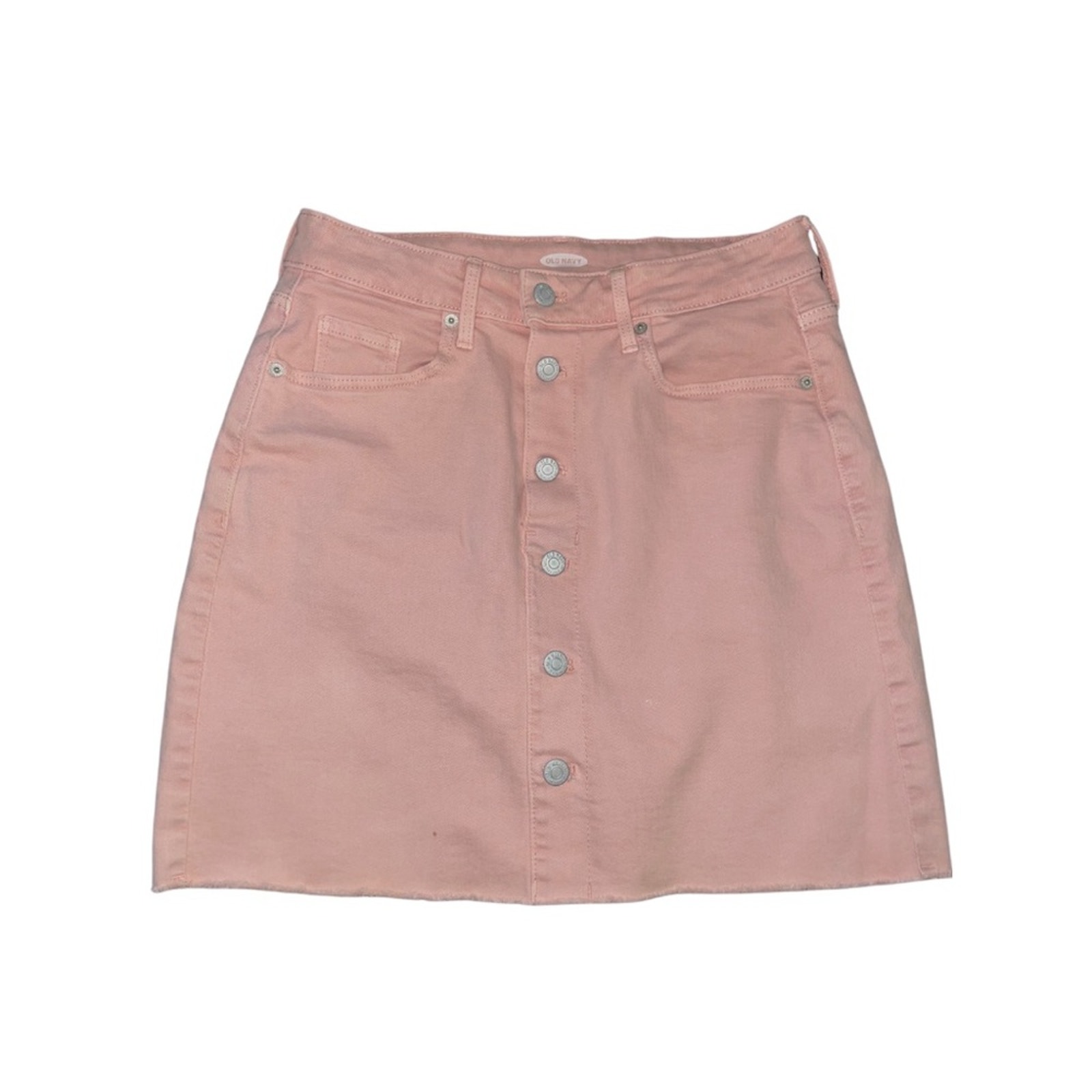 Old Navy Pink Denim Jean Mini Skirt Button Front Fray Hem Size Small Y2k Preppy